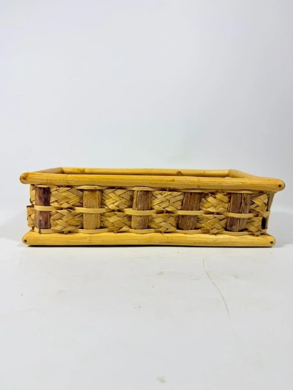 Woven Wicker Rattan Tissue Rectangle Box Cover Vintage Bathroom Decor